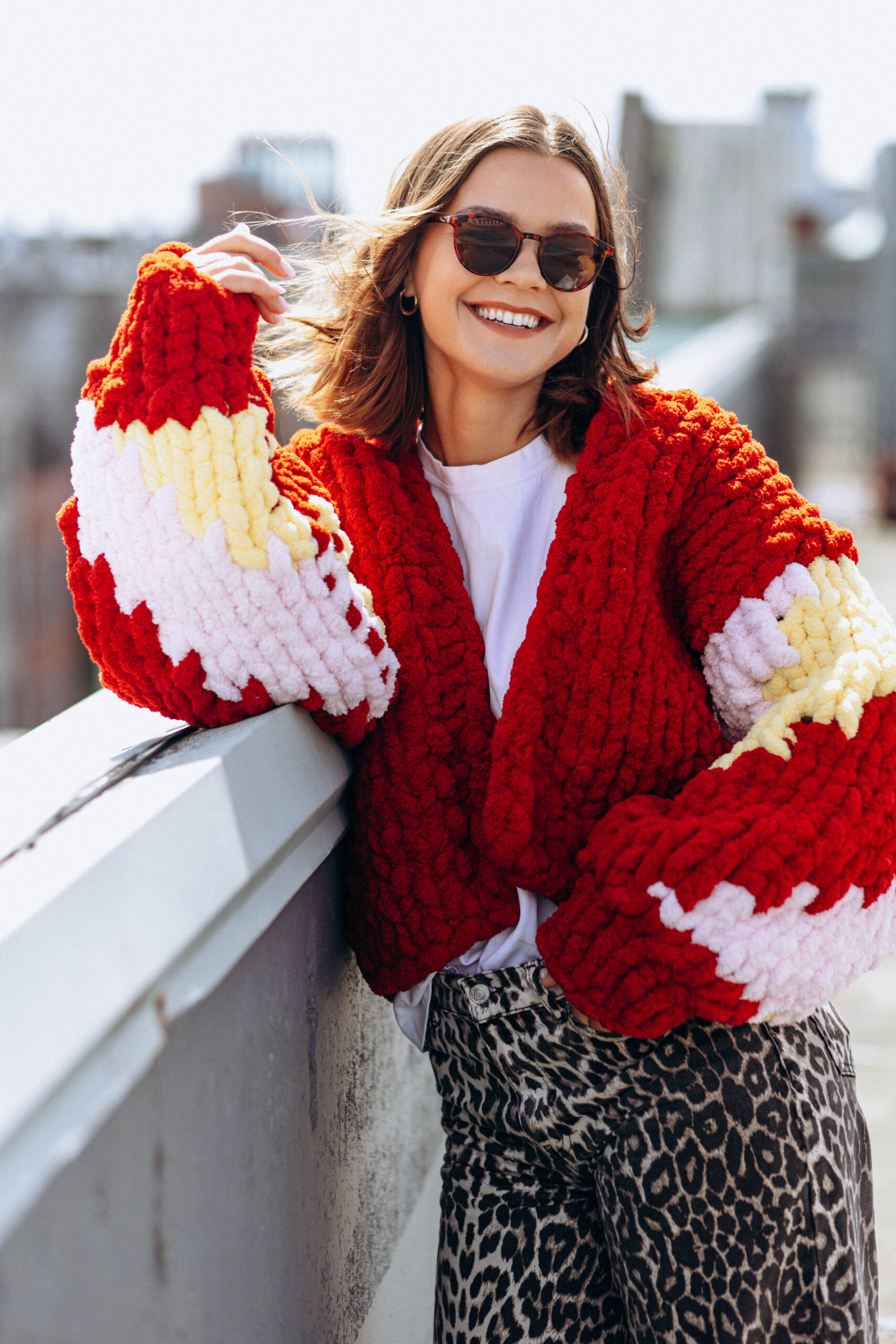 Chunky Knit Red Cardigan