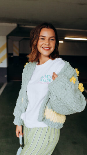 Olive Cardigan with yellow flowers