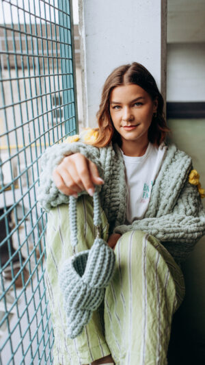 Olive Cardigan with yellow flowers