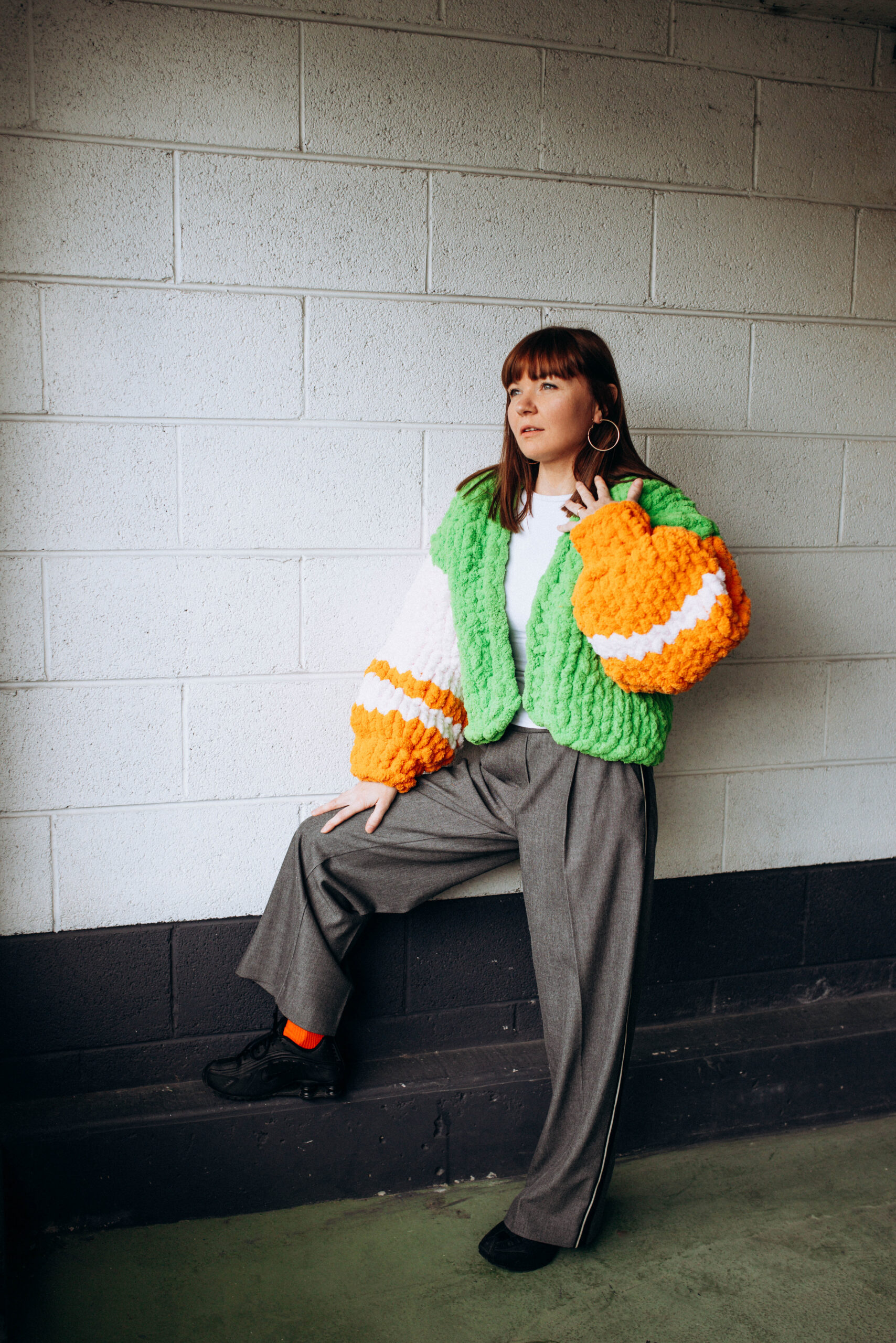 Orange Chunky Knit Cardigan - Image 3