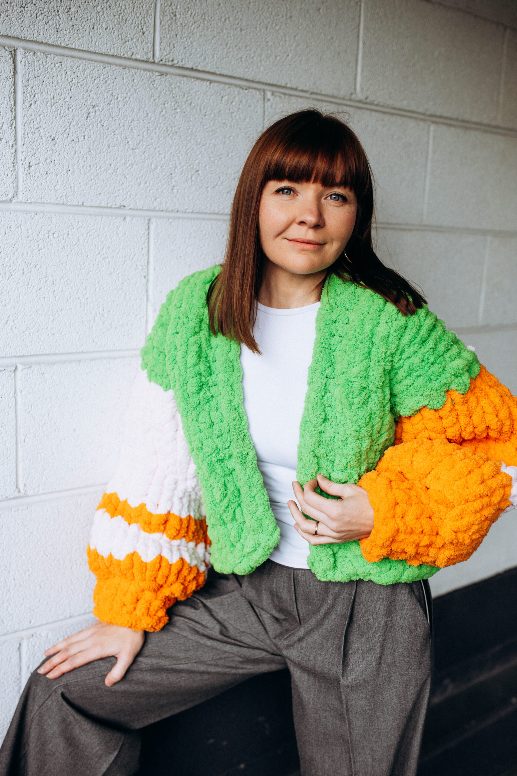 Orange Chunky Knit Cardigan