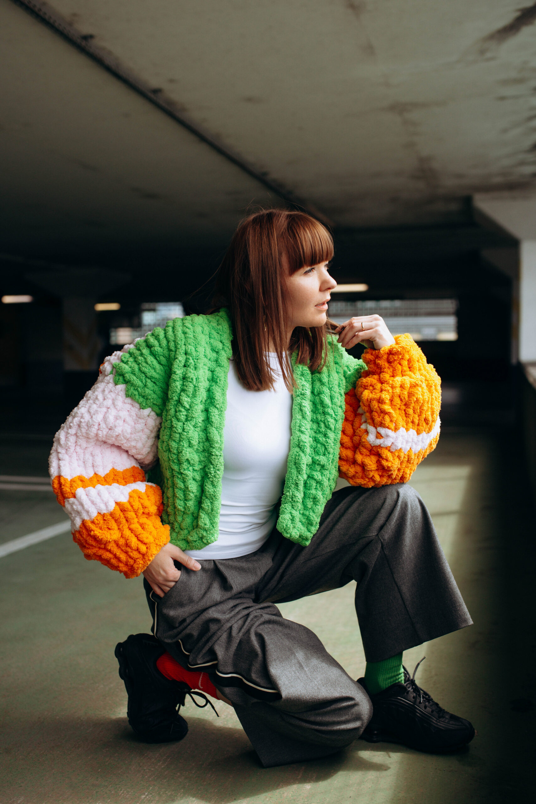 Orange Chunky Knit Cardigan - Image 4