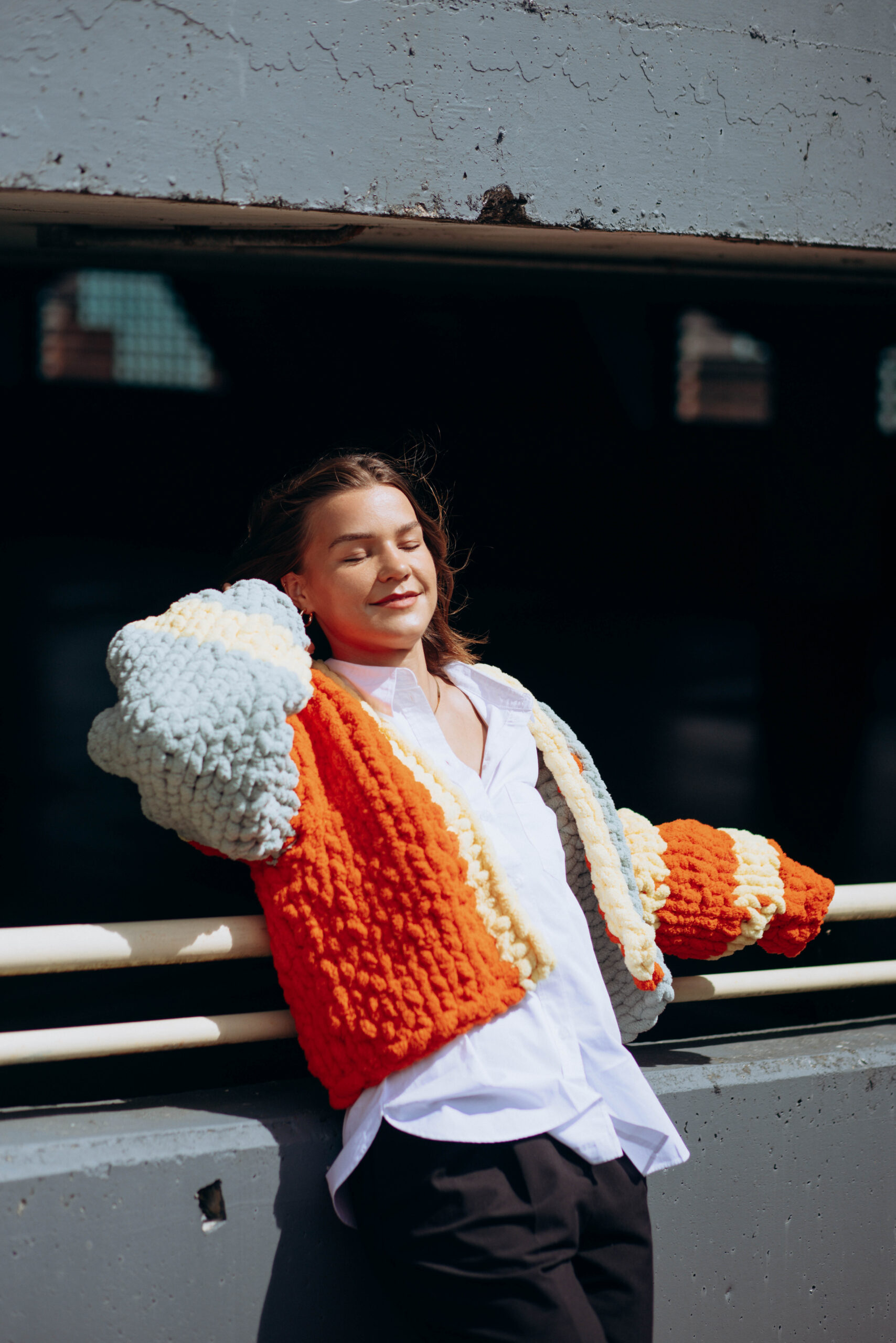 Oversized Hand-Knit Color Block Cardigan - Image 4