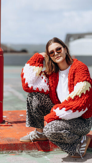 Chunky Knit Red Cardigan