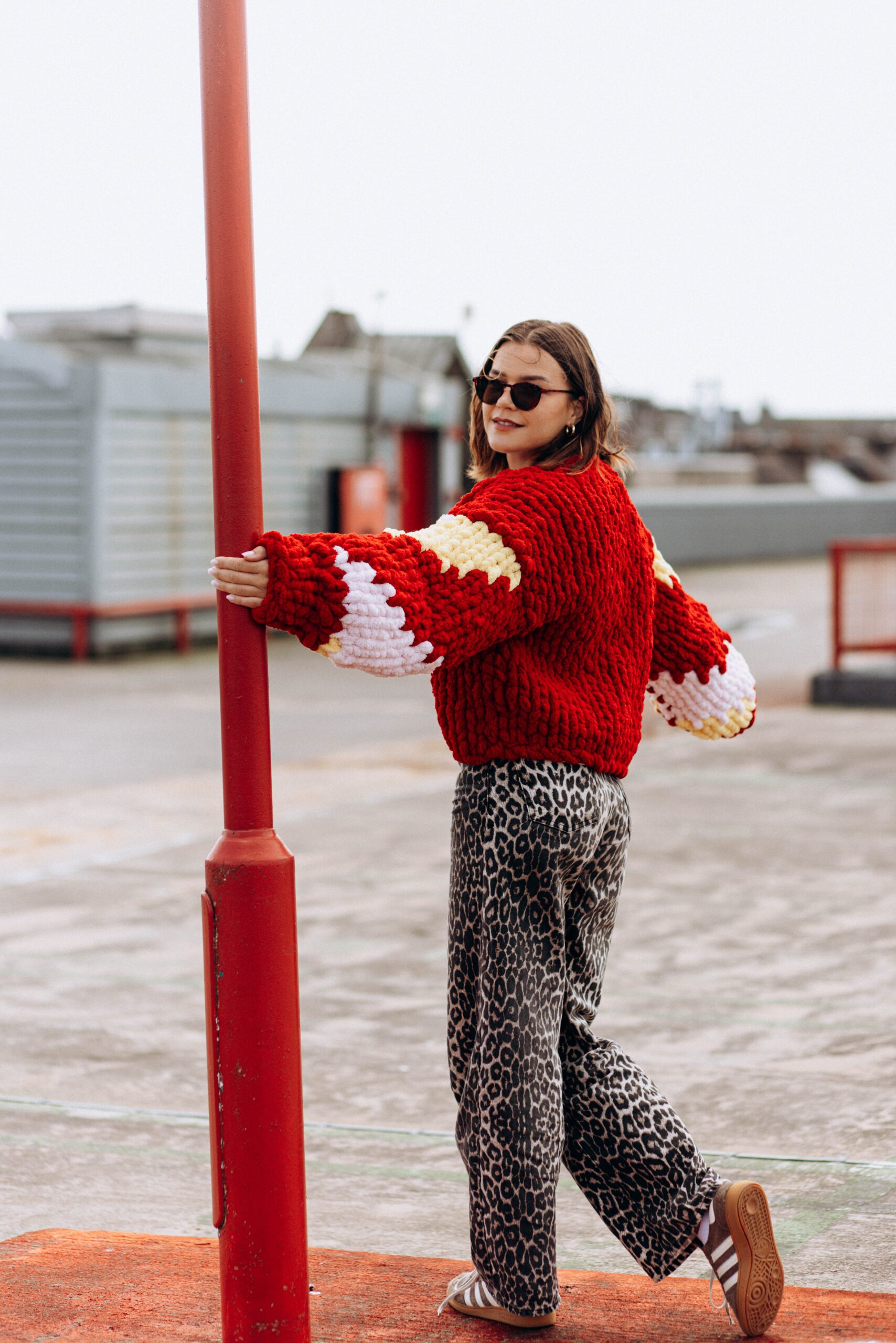 Chunky Knit Red Cardigan - Image 3