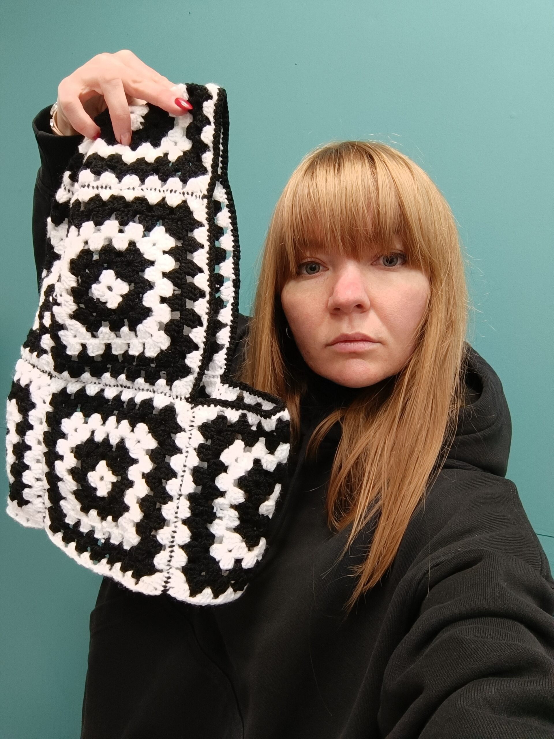 Hand-Crocheted Two-Tone Balaclava Hood - Image 3