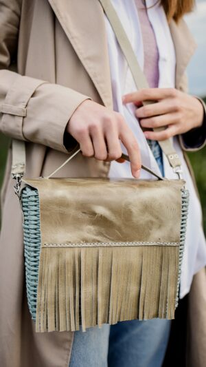 Woven Upcycled & Leather Crossbody Bag