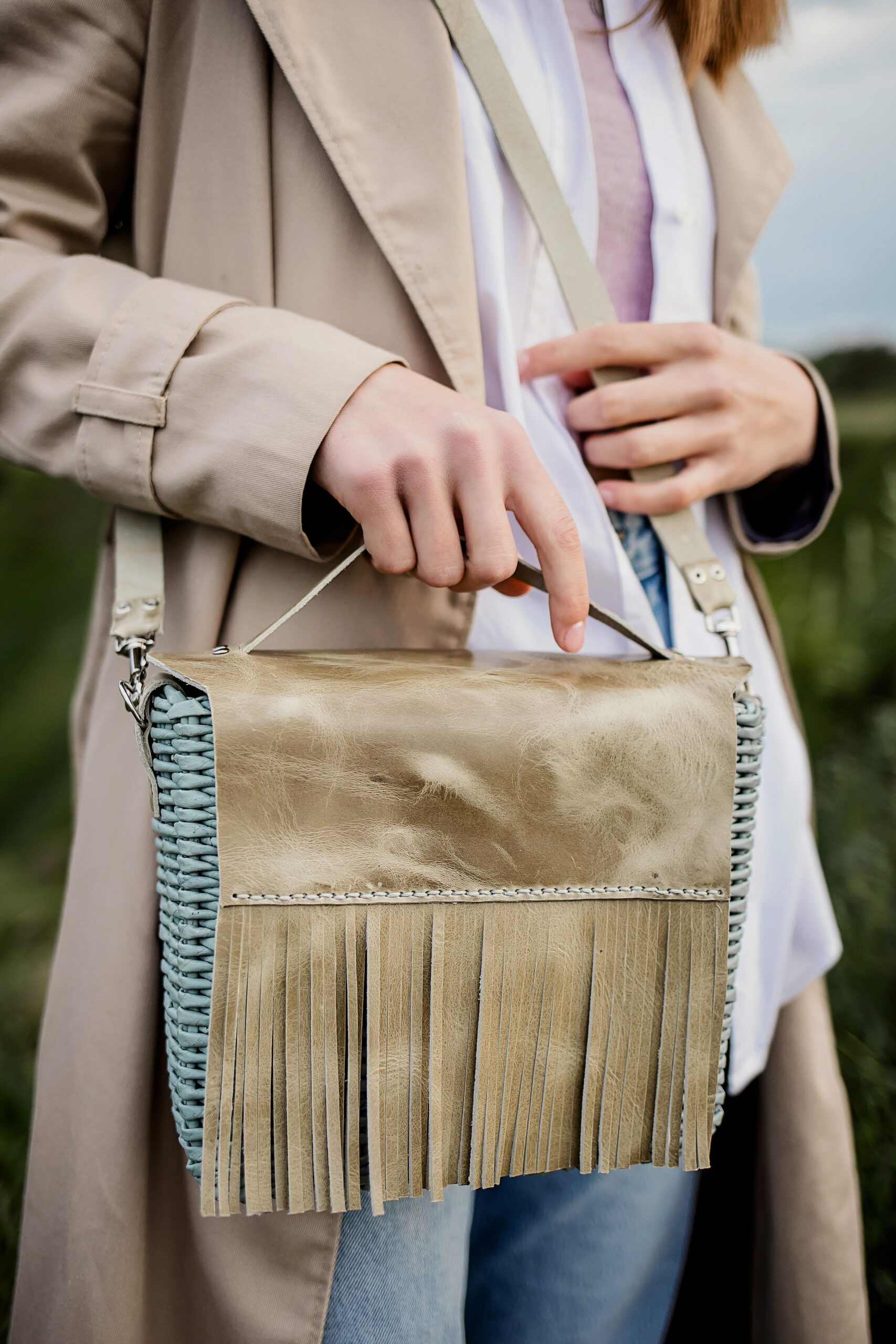 Woven Upcycled & Leather Crossbody Bag