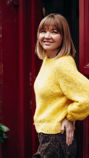 Hand-Knitted Sunny Yellow Sweater with Open Back Detail