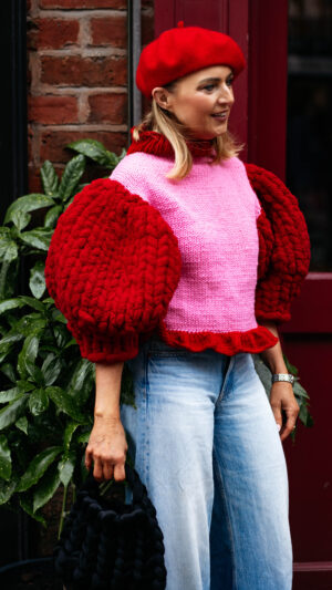 Hand-Knitted Statement Sweater with Ultra-Voluminous Sleeves