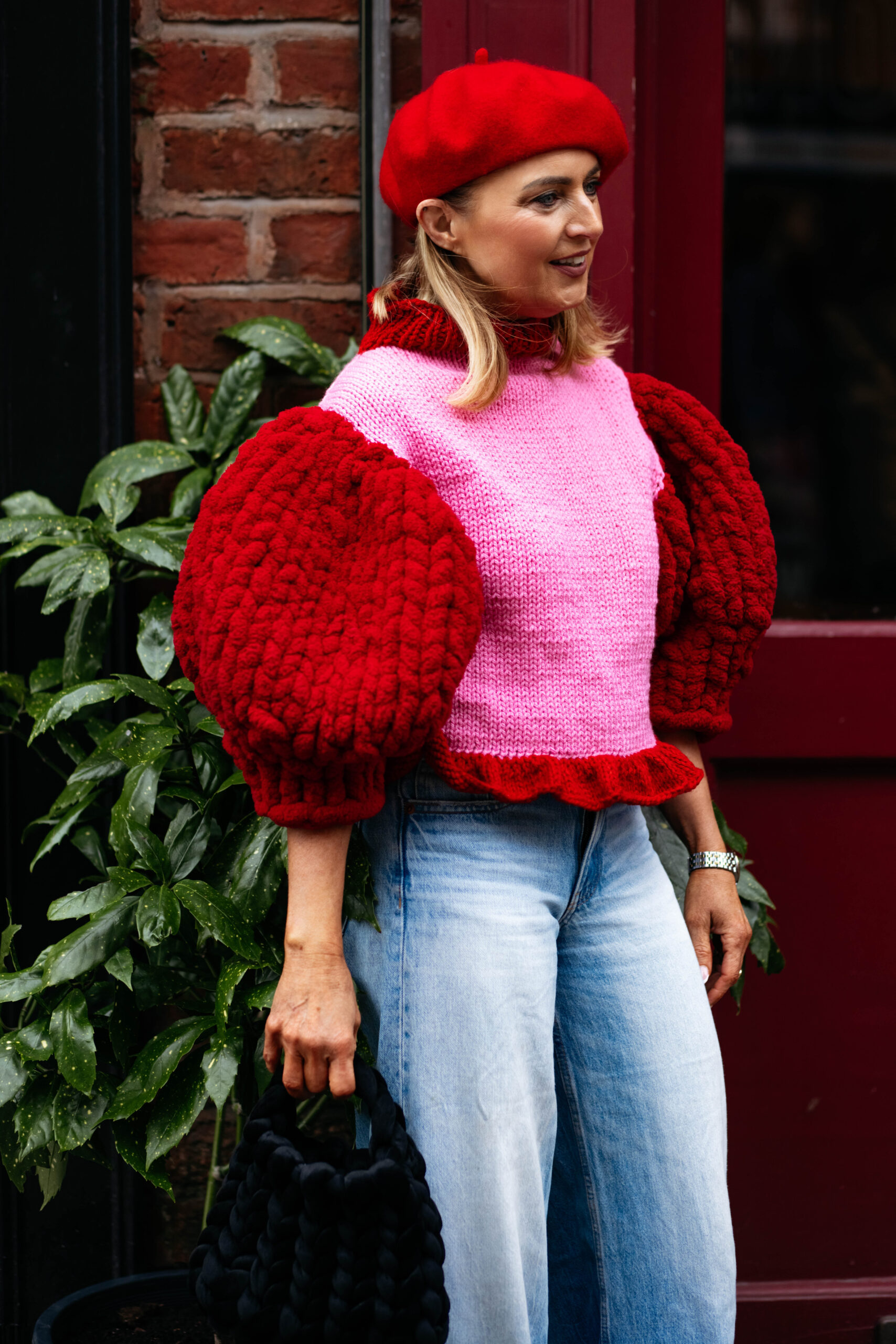 Hand-Knitted Statement Sweater with Ultra-Voluminous Sleeves